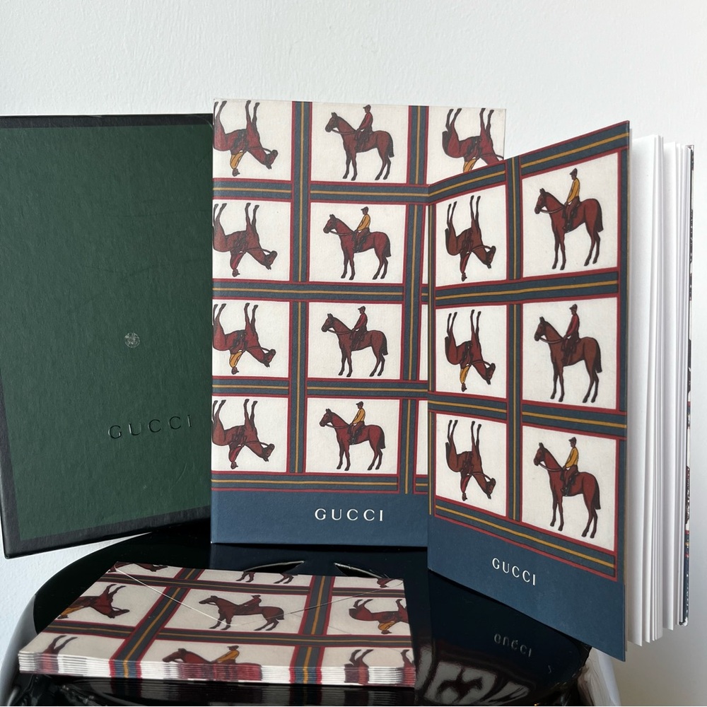 Gucci Boxed Stationery Hardcover Notebook 9 Cards 9 Envelopes Horse Equestrian